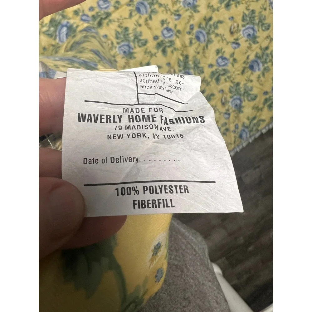 VTG Waverly Comforter Blanket Floral Reversible King Blue Yellow Gingham Ruffle